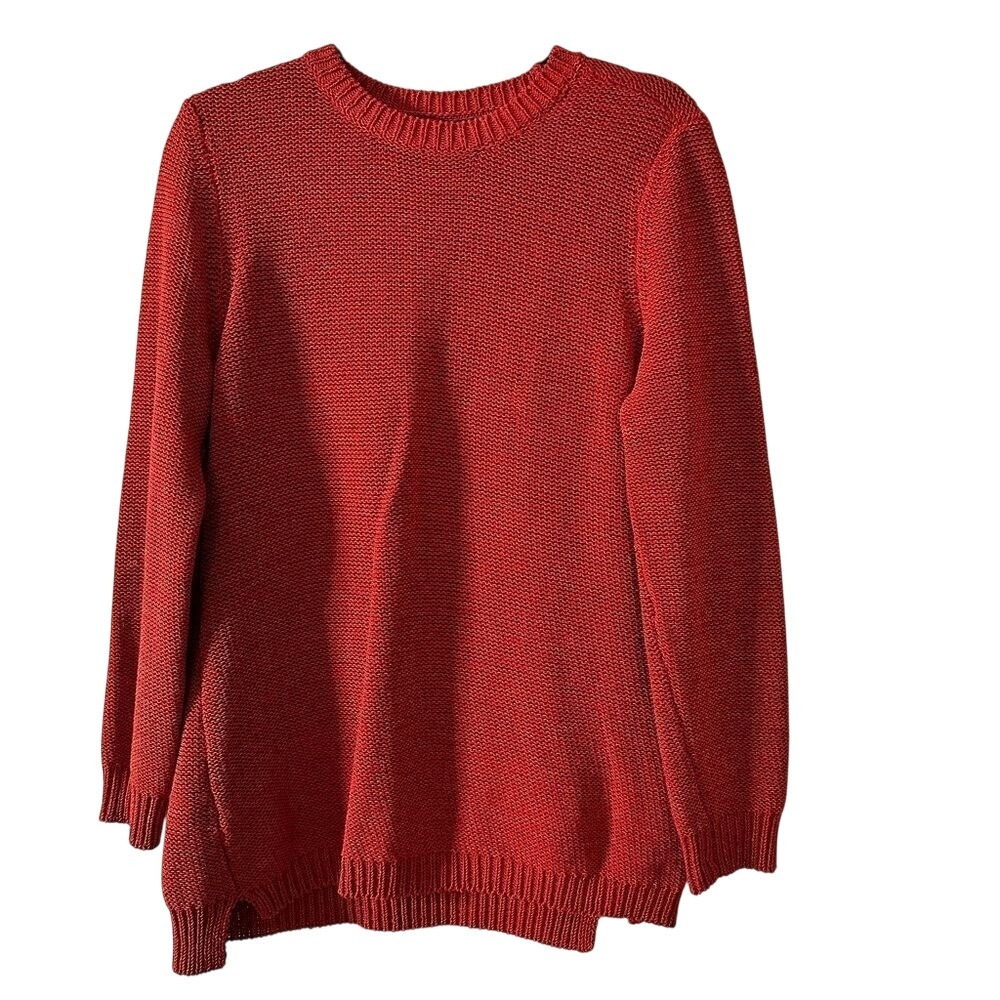 J. McLaughlin Red Textured‎ Garter Stitch Crewneck Sweater Womens XL Pullover